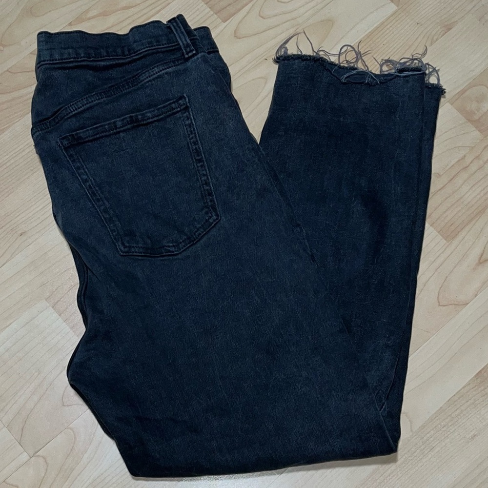 Old Navy Sky-Hi Straight Xtra High Rise Black Raw Hem Button Fly Jeans Size 16
